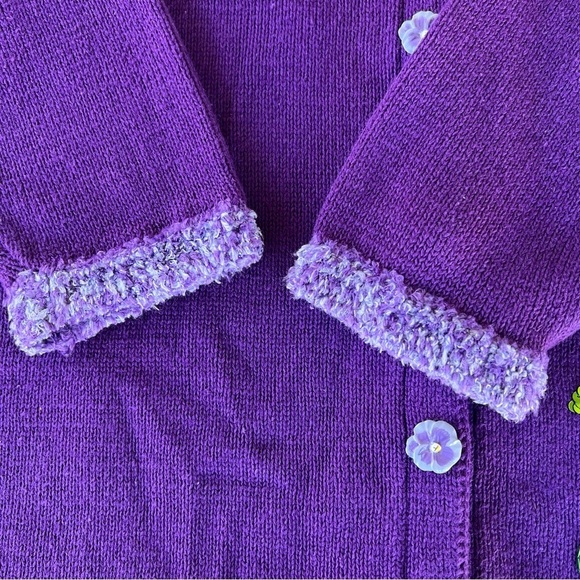 VTG Storybook Knits Purple Passion Embellished Cardigan Colorful Floral Large - Picture 6 of 16